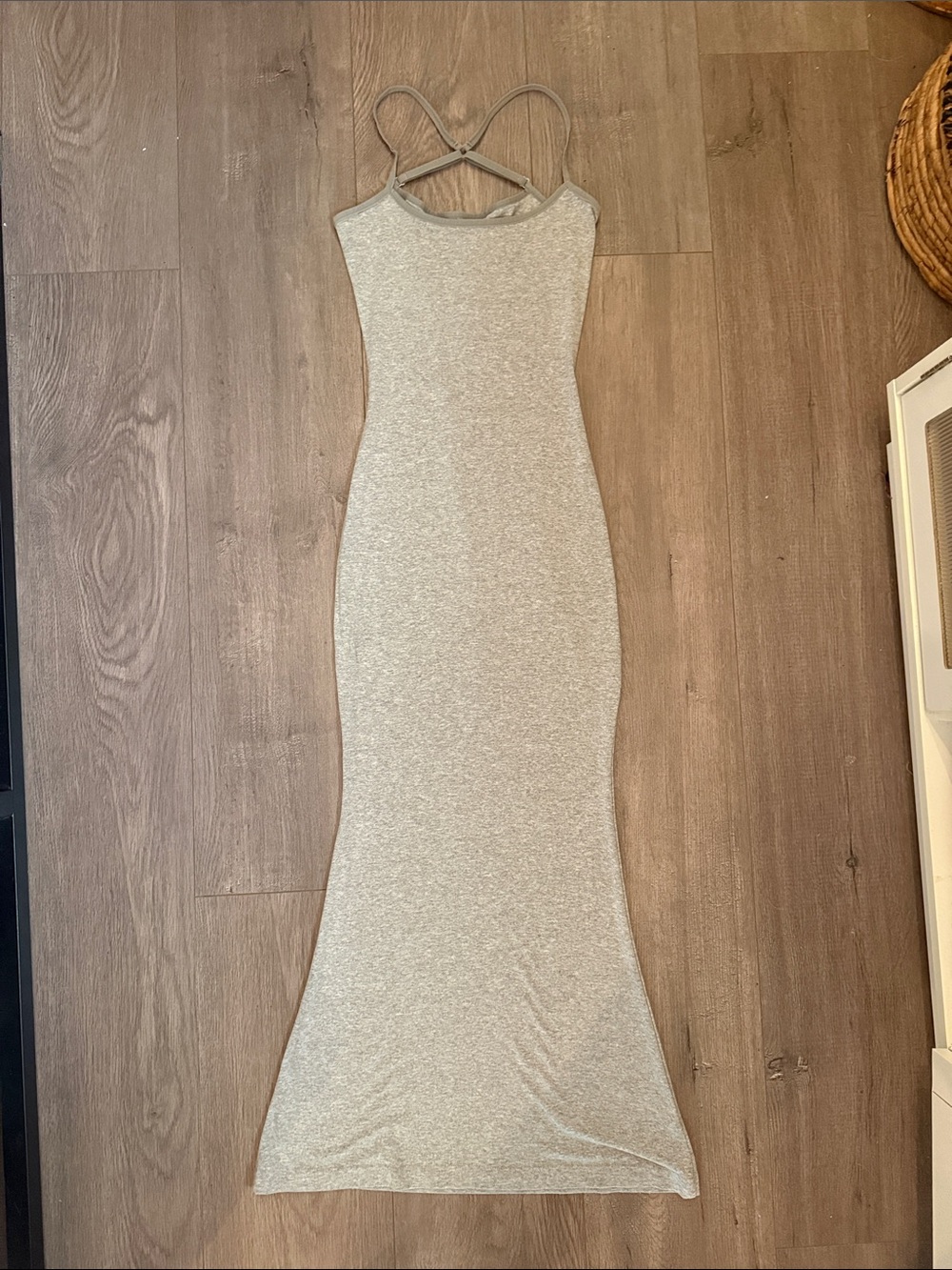 Sleek Grey Midi Dress with Spaghetti Straps